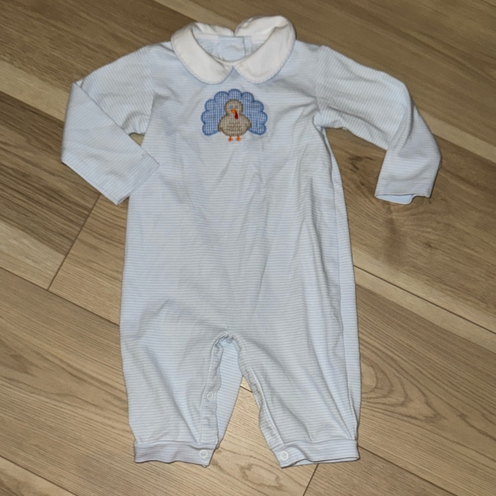 Zucchini Kids Blue Turkey Embroidered Kids One Piece